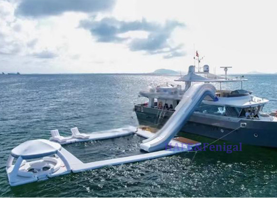 Tàu thuyền nước trượt lặn Bể bơi đai bơm dây đai lưới Bể bơi ghế khách Sea Floating Platform Rest Bar Awning