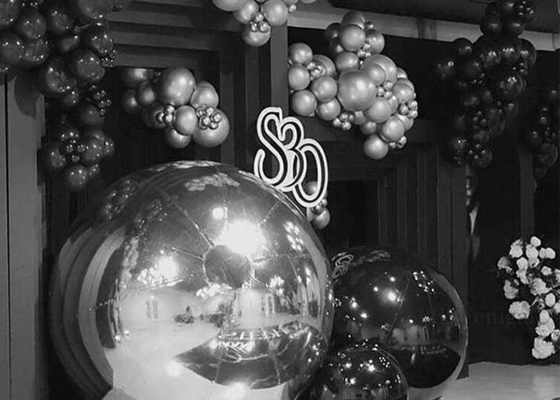 Trang trí tiệc cưới tùy chỉnh Quả bóng gương sáng bóng lớn Chrome Quả bóng bơm hơi hình cầu để bán