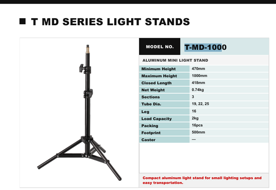 Aluminum Alloy Mini Light Stand with Adjustable Height and Compact Folded Size for Studio Photography