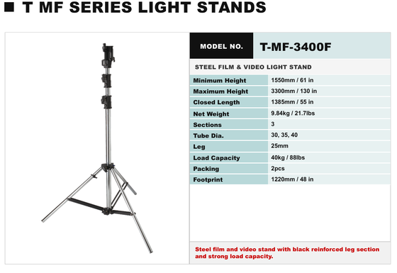 Đứng đèn studio bằng thép cao cấp với điều chỉnh chiều cao dễ dàng và dung lượng tải 30 kg cho sử dụng chuyên nghiệp