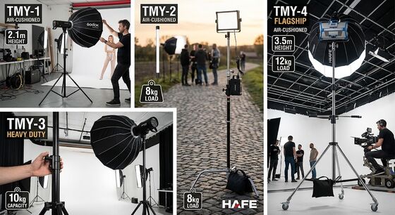 Đứng đèn nhôm đệm không khí với dung lượng tải 12kg và chiều cao 3,5m cho an toàn studio